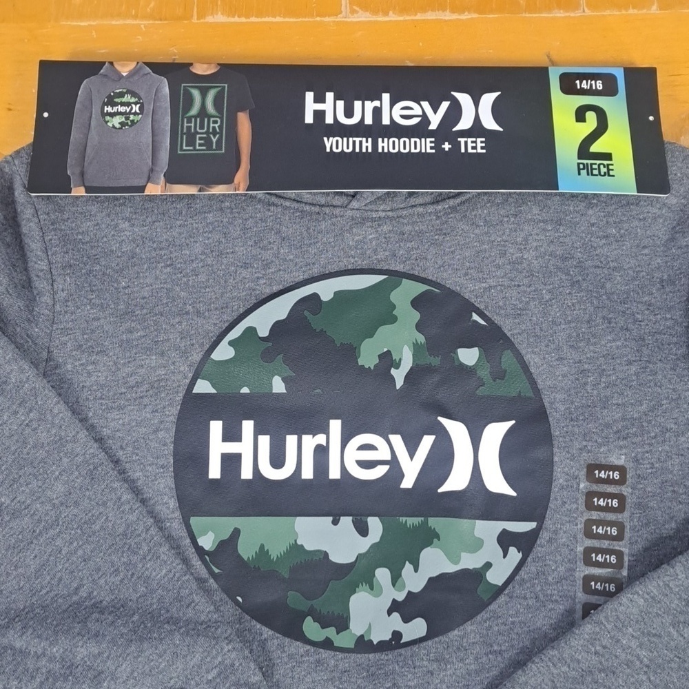 Hurley youth 2 piece hoodie & t-shirt grey & black graphic New with Tag SZ 14/16